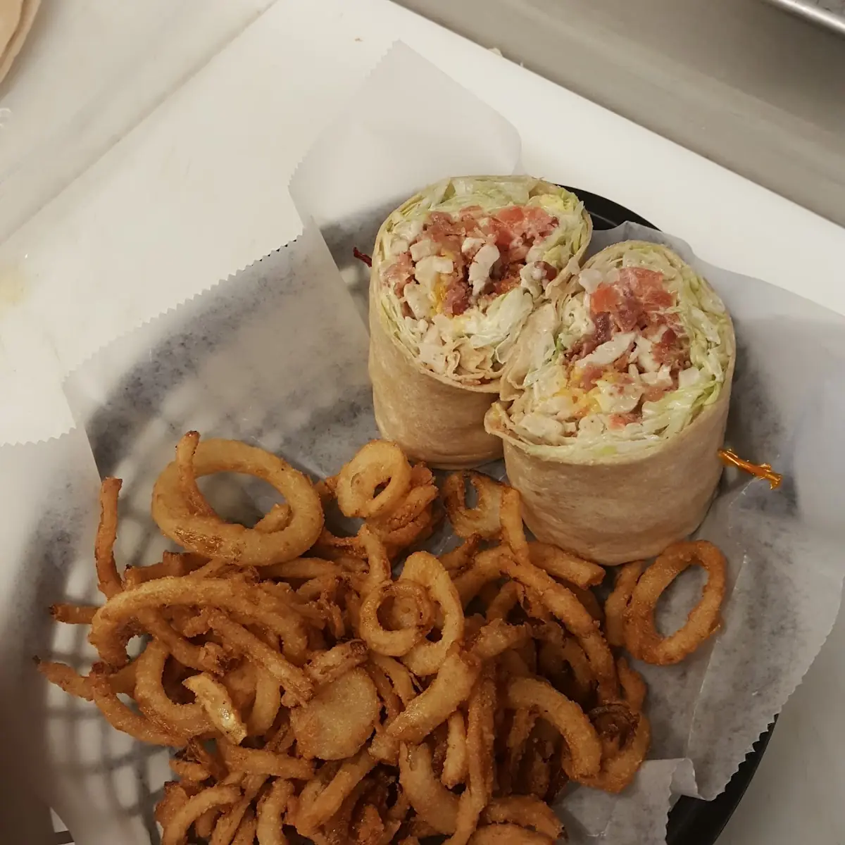 Chicken Bacon Ranch Wrap with Onion Rings