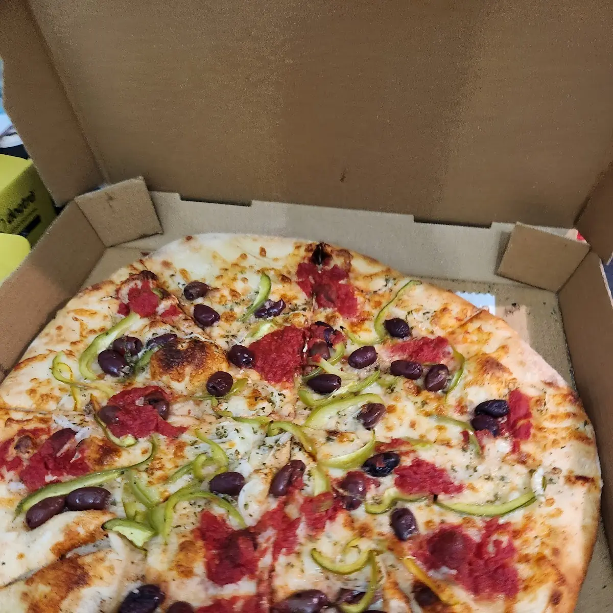 Onions Peppers and Olive Pizza
