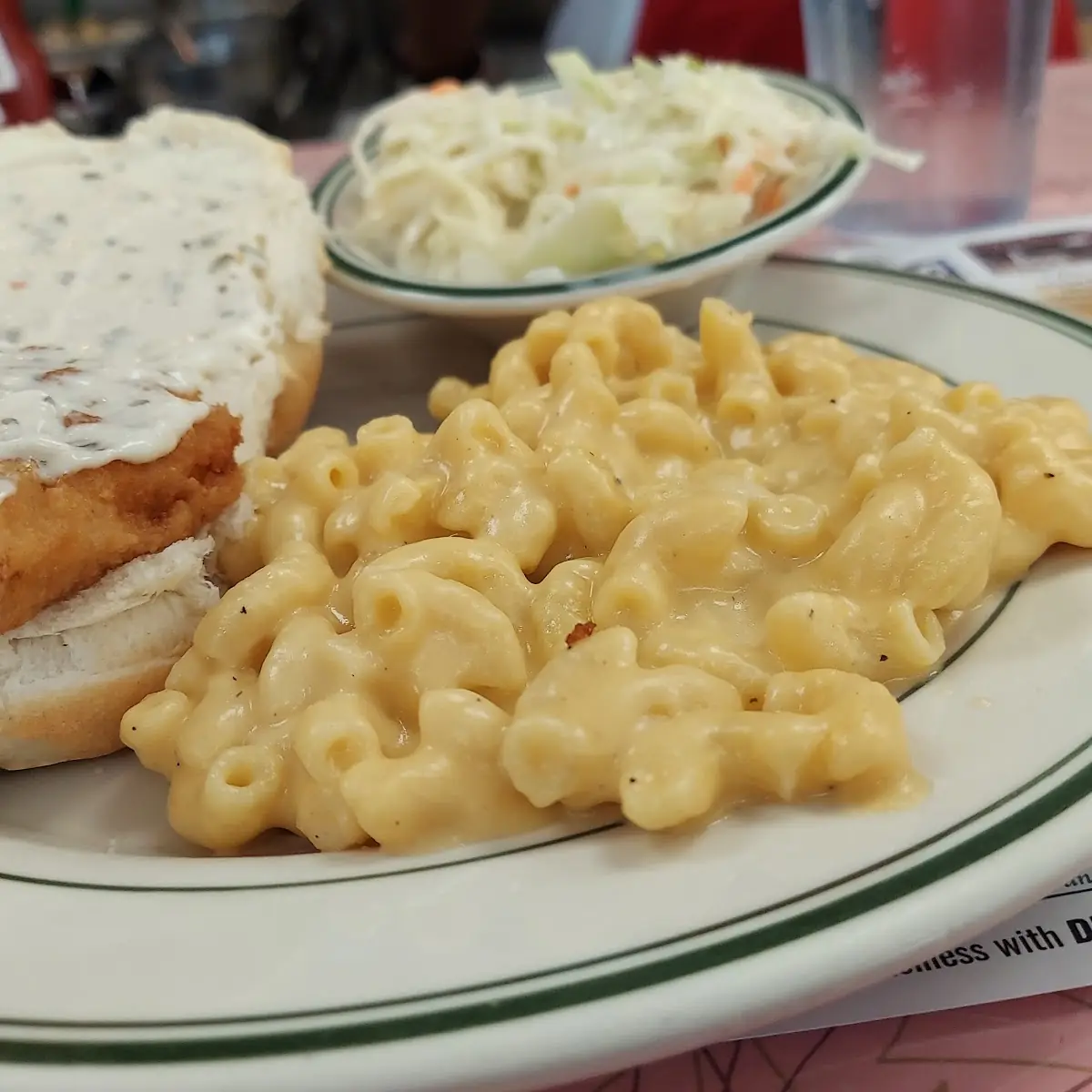 Fish Sandwich Mac and Cheese and Slaw