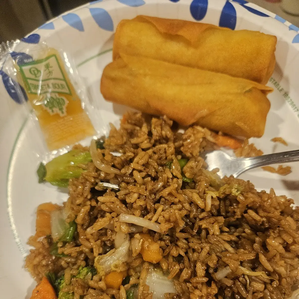 Vegetable Fried Rice and Spring Rolls