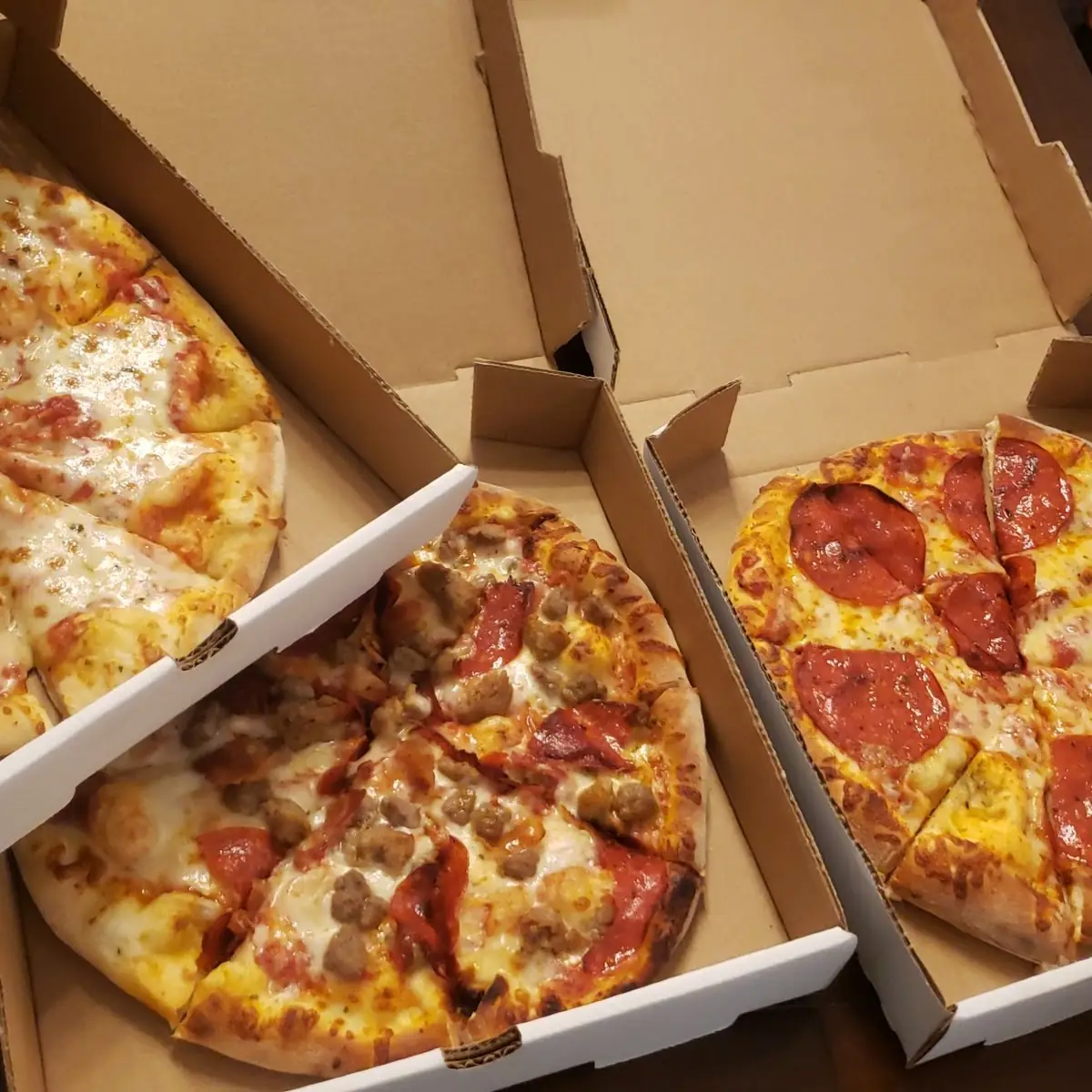 Cheese Pepperoni and Meat Lovers Pizza