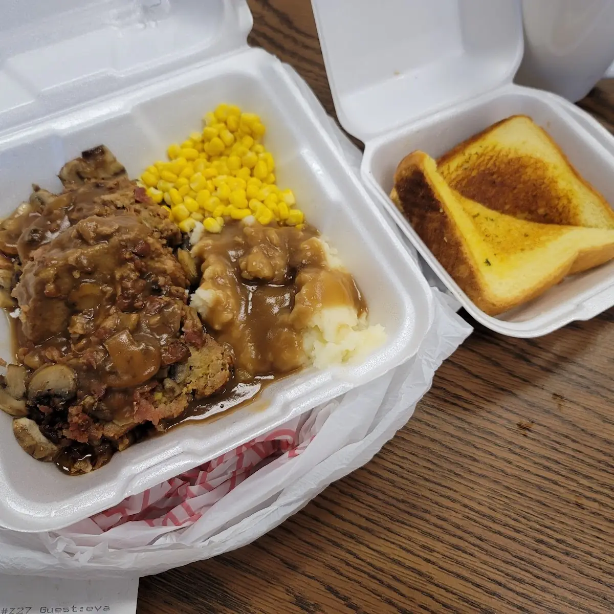 Meatloaf Mashed Potatoes and Gravy and Corn