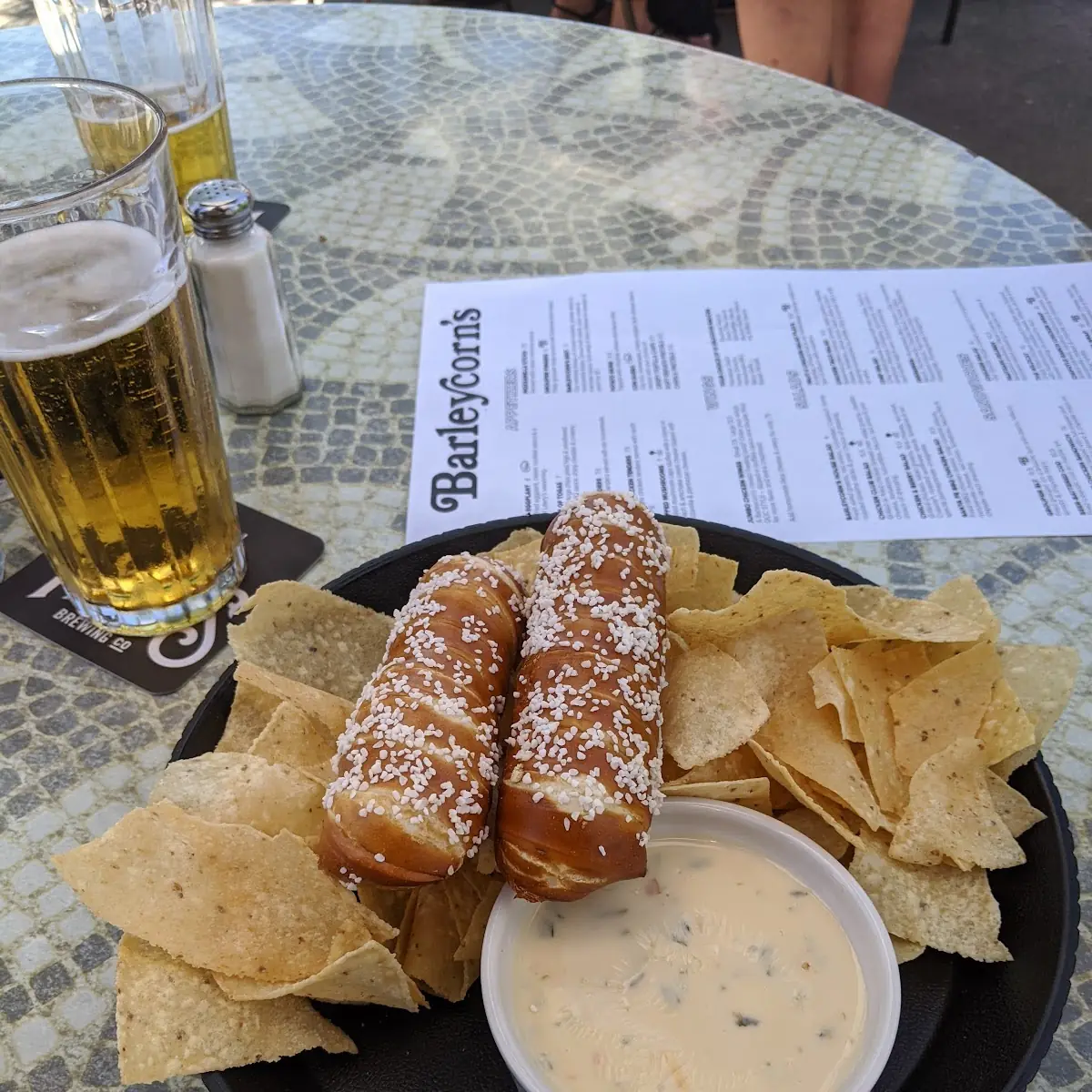 Queso Dip with Chips and Pretzels