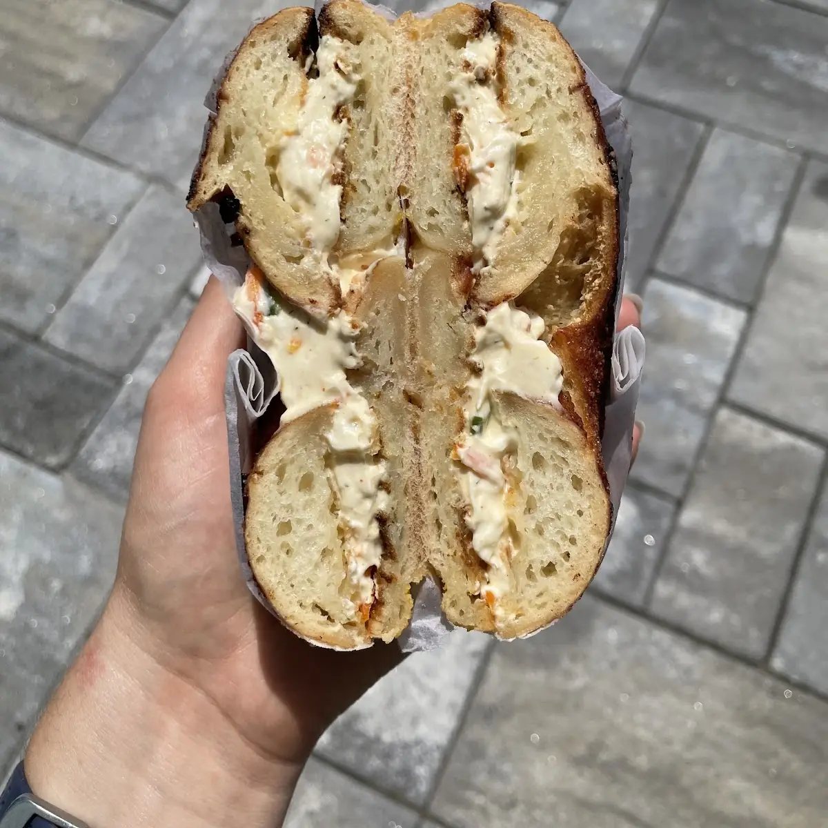 Cinnamon Sugar Bagel with Veggie Cream Cheese