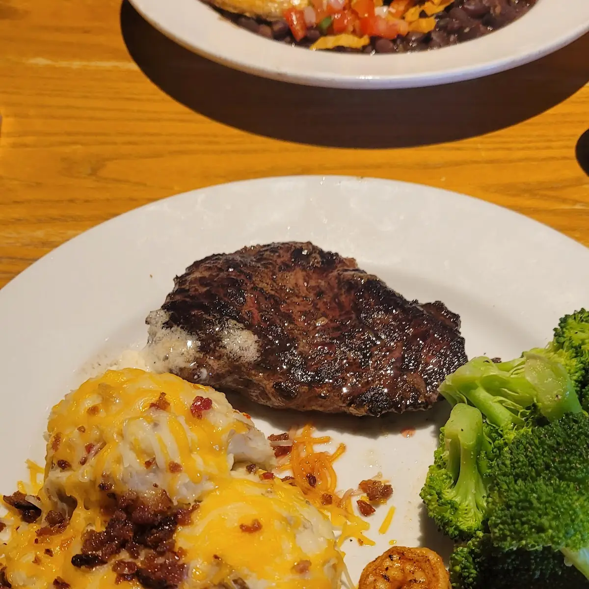 Ribeye Steak Loaded Mashed Potatoes and Broccoli with Cheese