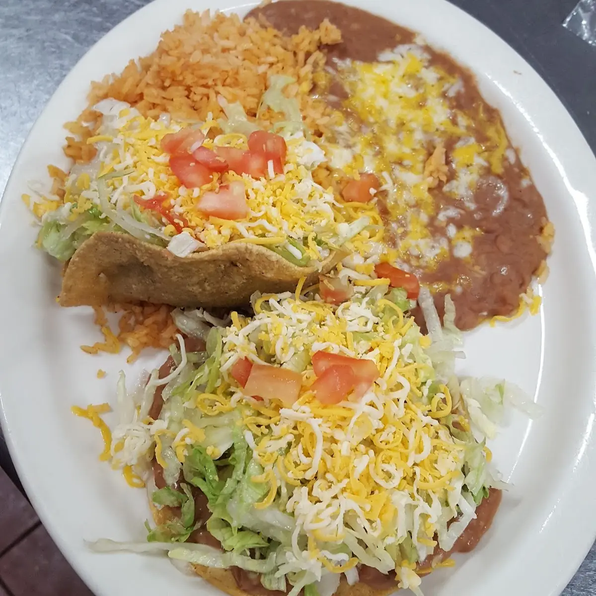 Shredded Beef Hard Shall Taco Rice Beans