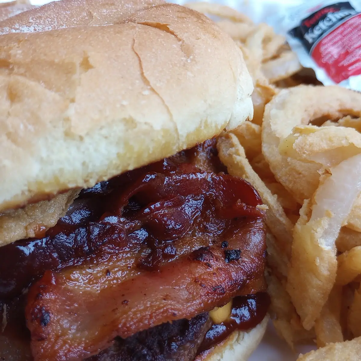 Cowboy Burger with Onion Rings