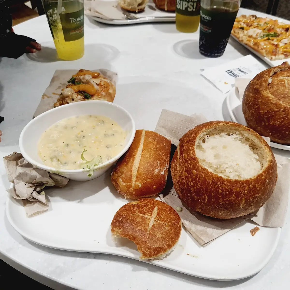 Creamy Chicken Soups with Bowl and Breaded Veal Cutlet