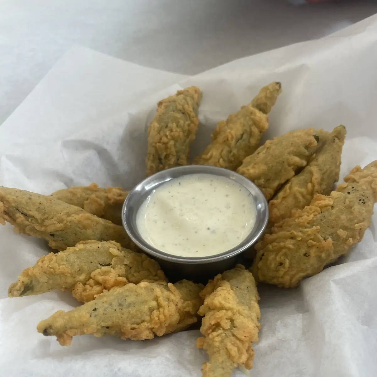 Fried Pickles with Green Onion Buttermilk Ranch