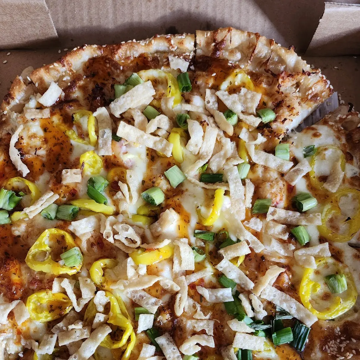 Crab Rangoon Pizza with Banana Peppers Added