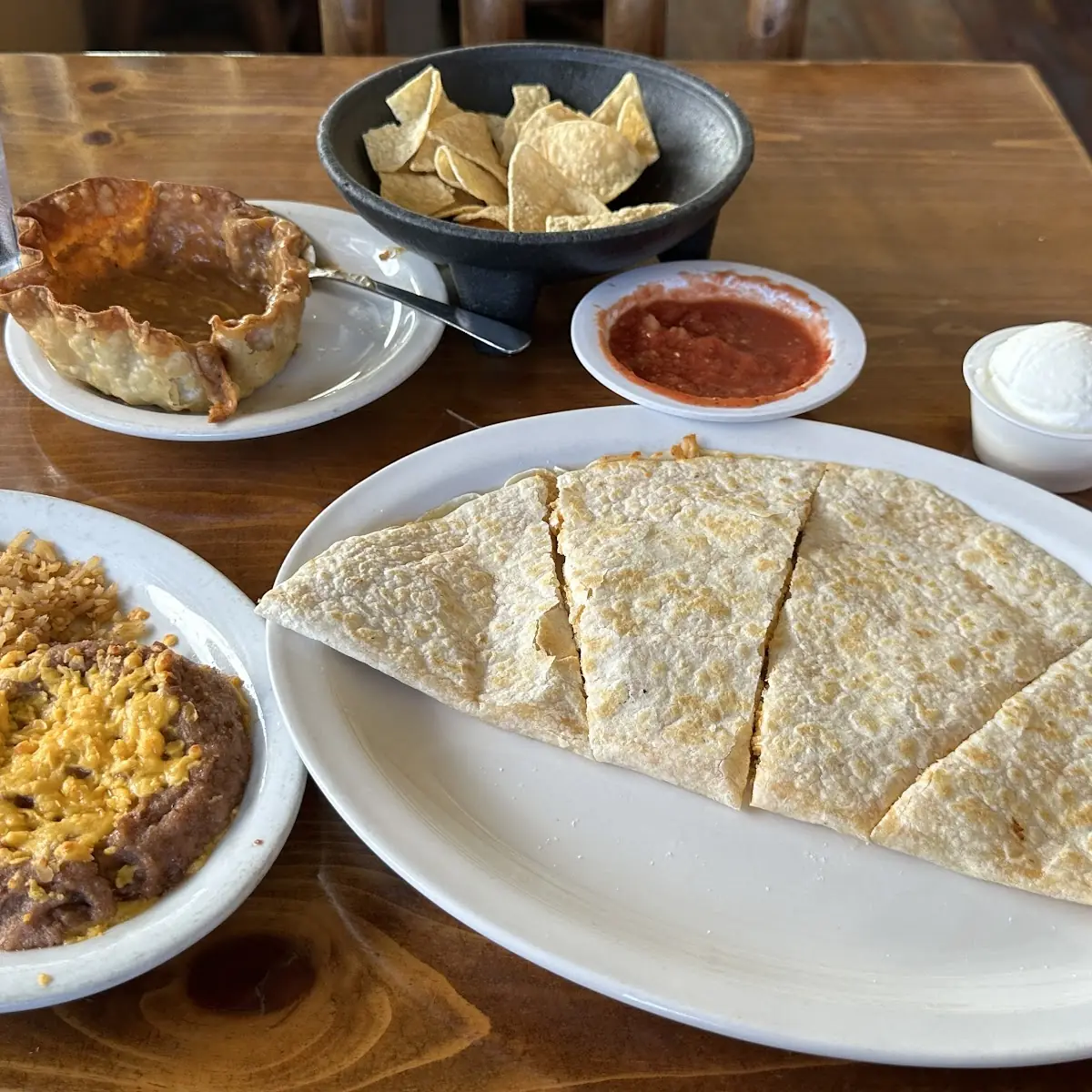 Chicken Quesadilla with Beans and Rice