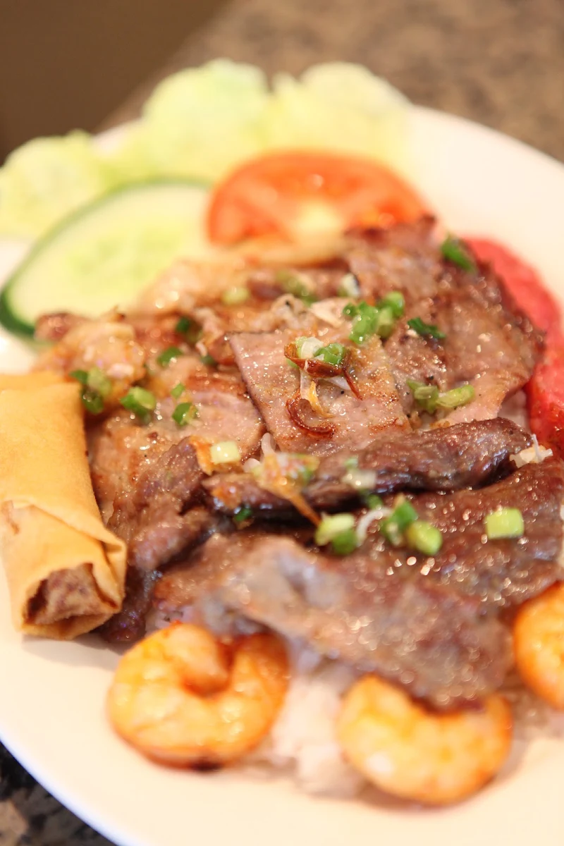 Pork Chop Prawns&Spring Rolls on Rice