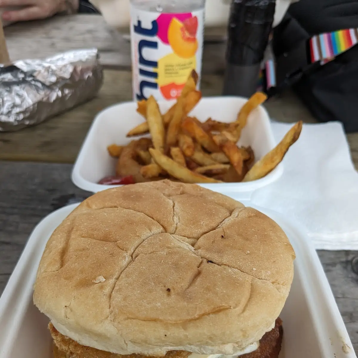 Hash Burger and Onion Rings