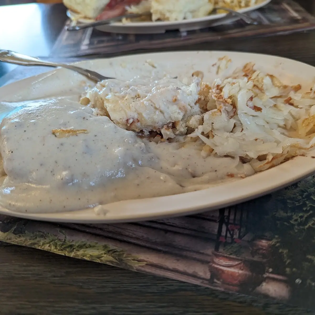 Biscuits and Gravy with Hash Browns