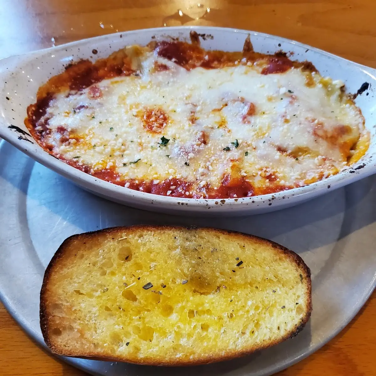 Baked Ravioli and Garlic Bread