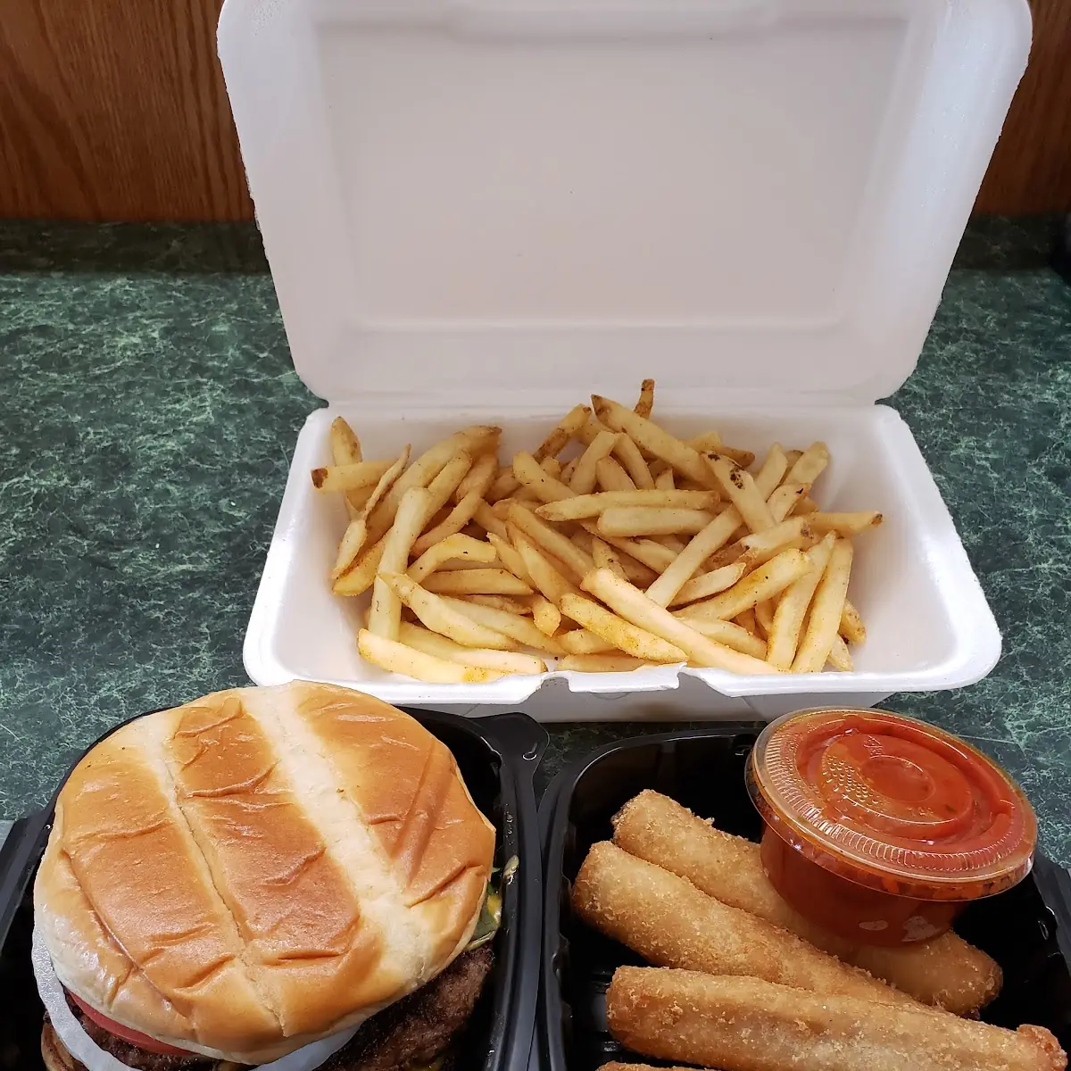 Mozzarella Sticks and Burger