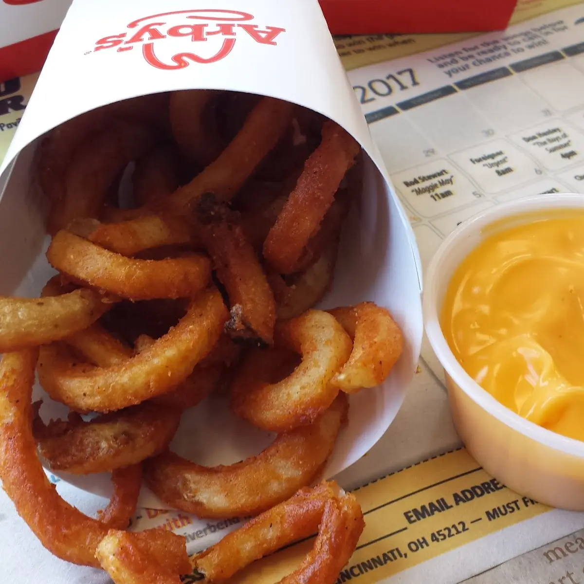 Curly Fries w Cheese Sauce