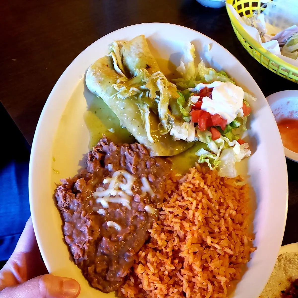 Chicken Enchiladas with Rice and Beans