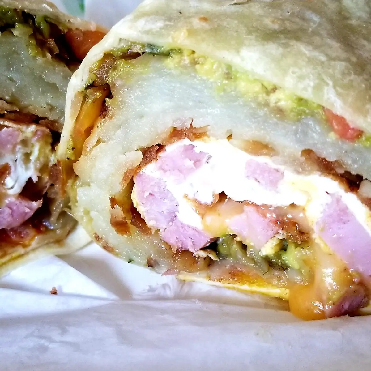 Breakfast Burrito with Ham and Bacon