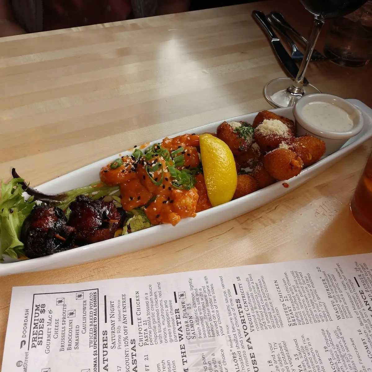 B & H Sampler Bacon Wrapped Dates Fire Cracker Shrimp Cheese Curds Buck & Honey's Waunakee WI