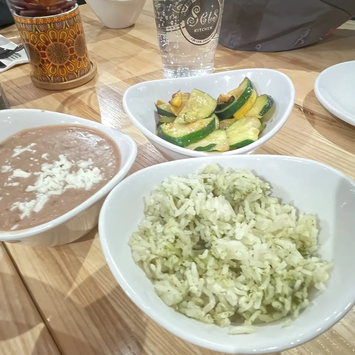 Side Dishes Cilantro Rice Refried Beans and Squash