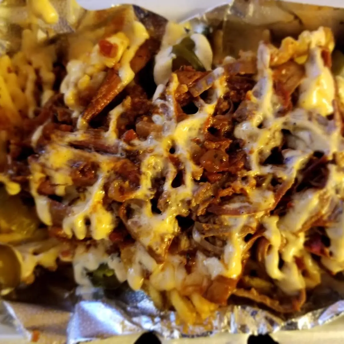 Loaded Waffle Fries with Pulled Pork