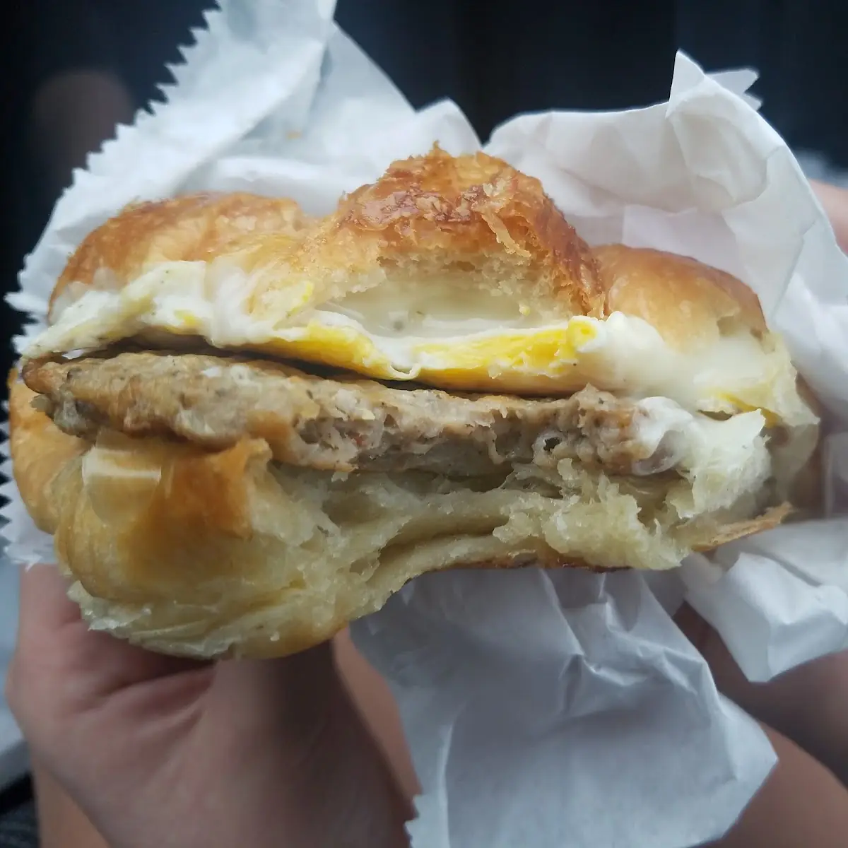 Sausage Egg and Cheese Croissant Sandwich