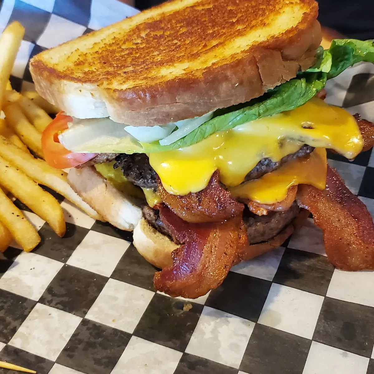 Bacon Cheddar Burger and Fries