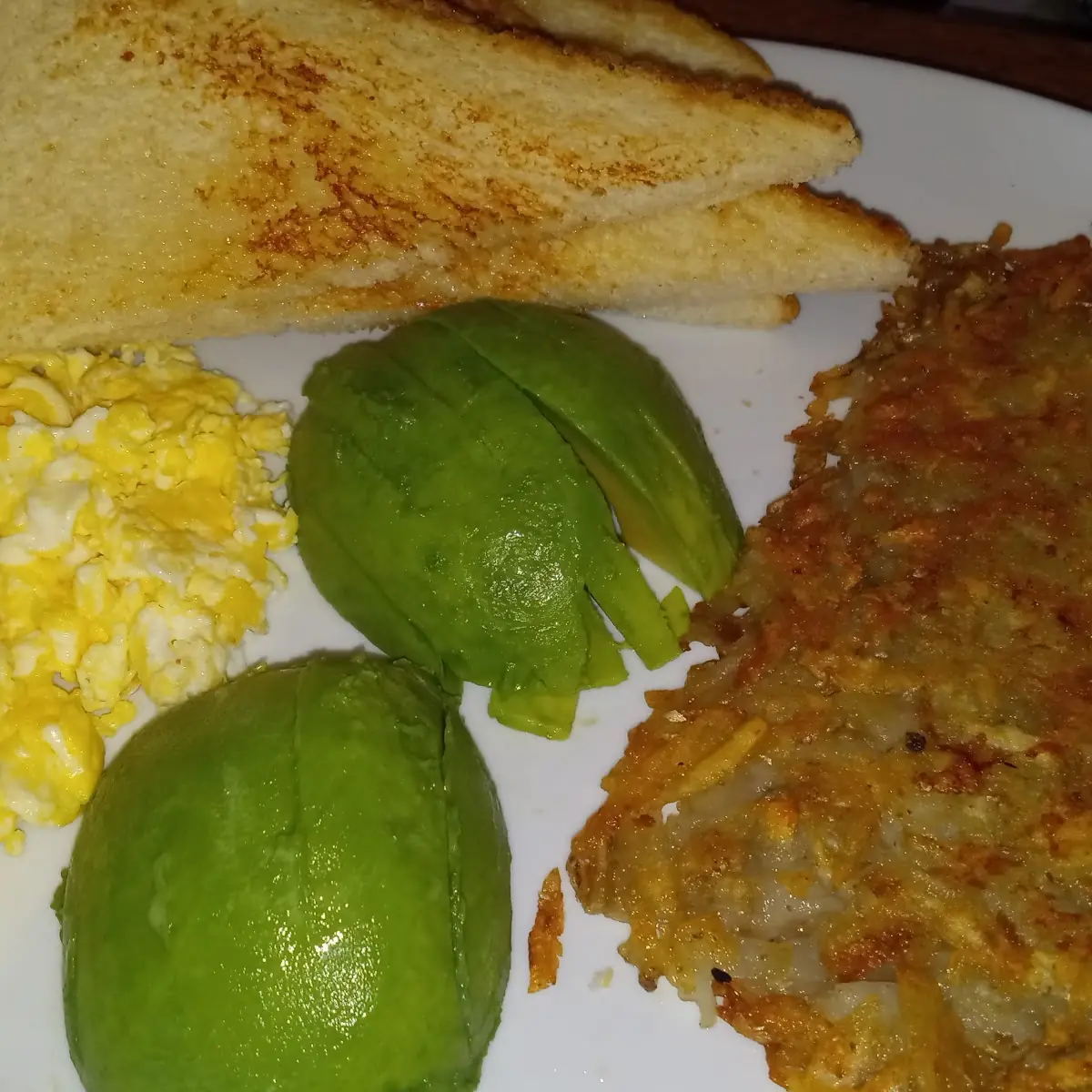 Scrambled Eggs Hash Browns Toast Avocado