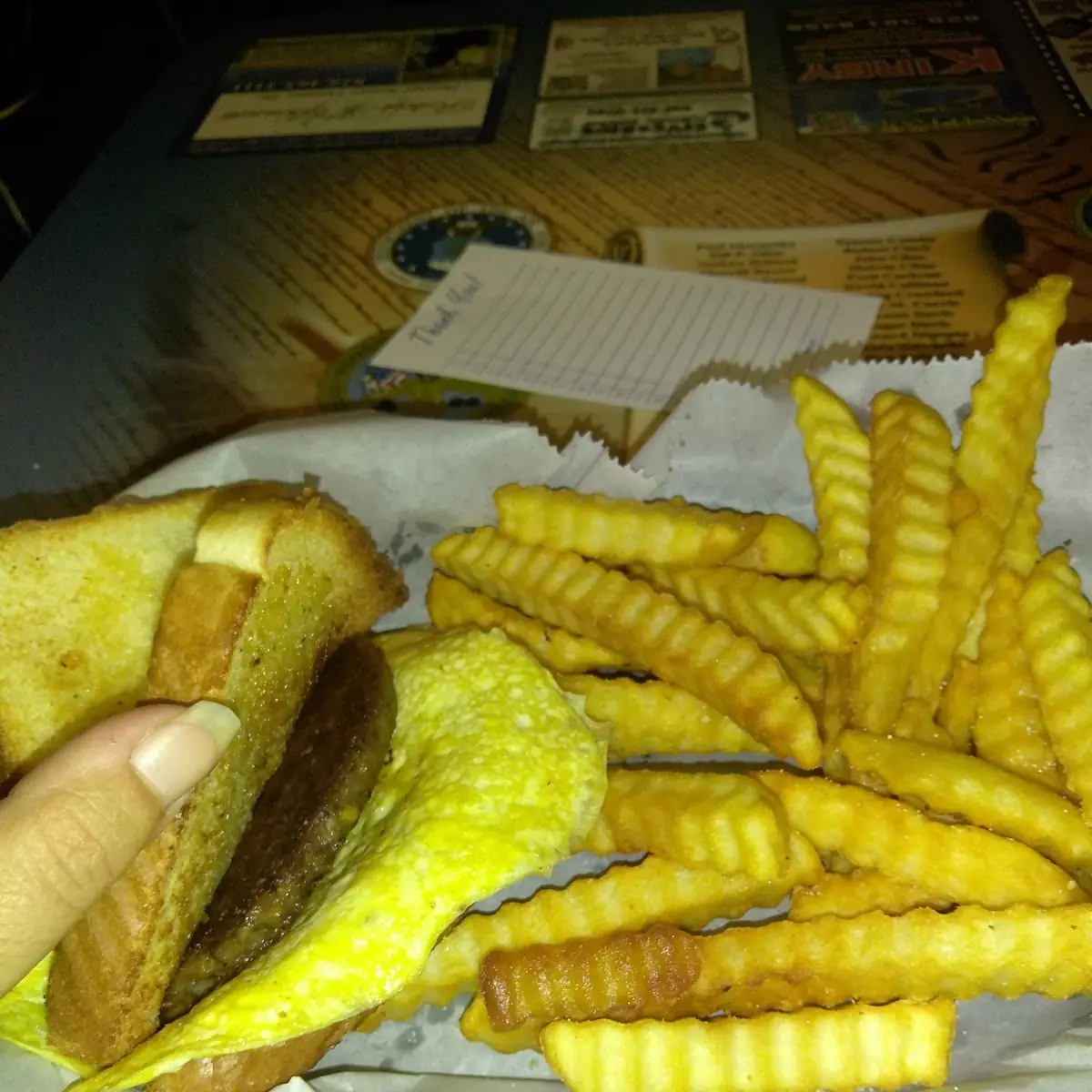 Sausage Egg on Toast with Fries