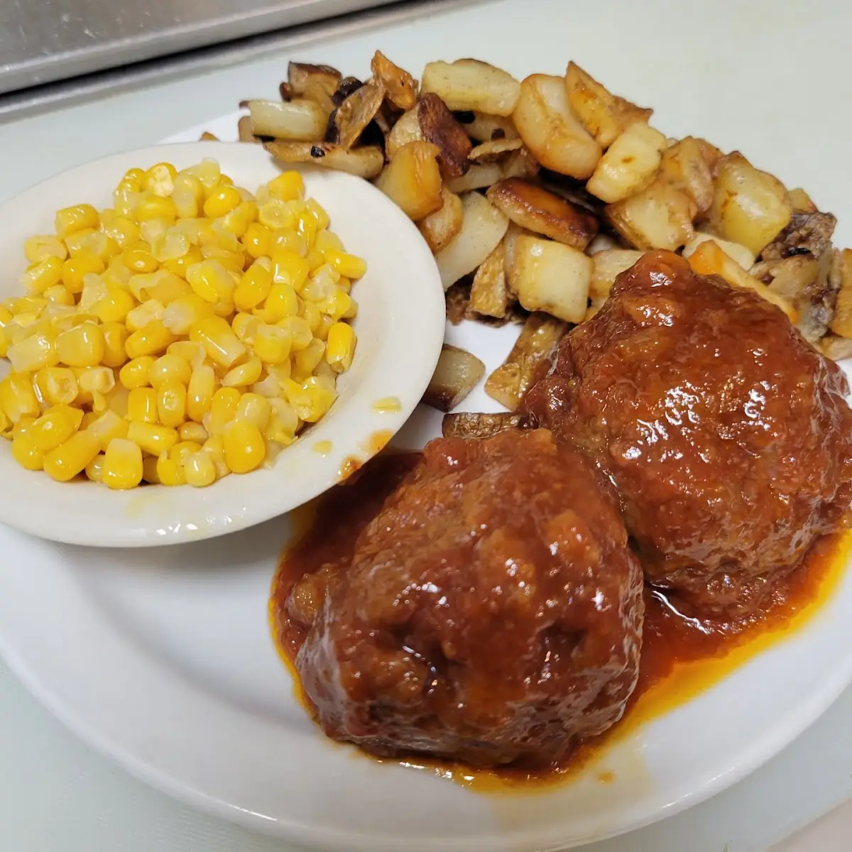 BBQ Meatballs and Fried Potatoes