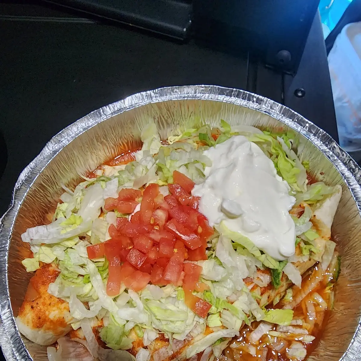 One Taco Ono Enchilada Ono Tostada with Cheese and Beef