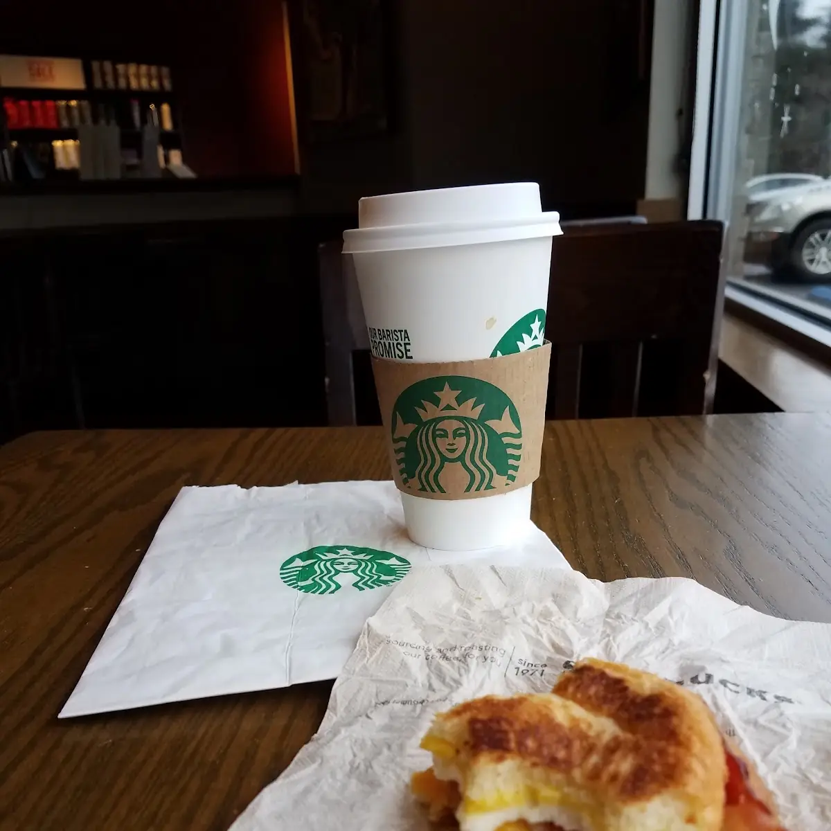 Latte and Double Smoked Bacon Egg and Cheese