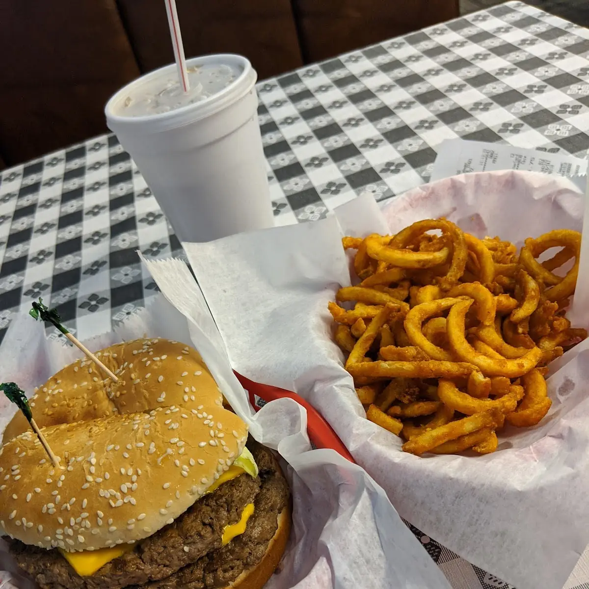 Double Bacon Cheeseburger with Curly Fries