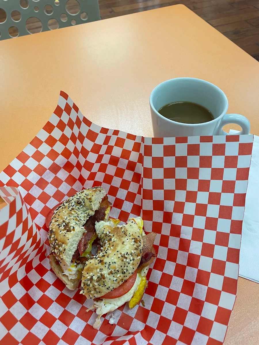 Bagel Breakfast Sandwich and Coffee