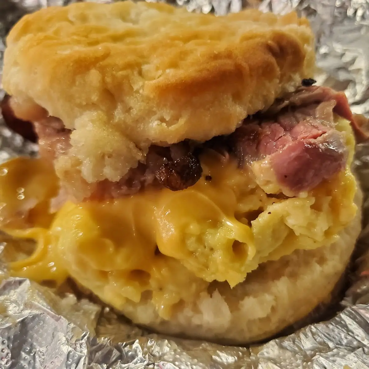 Brisket Egg and Cheese Biscuit
