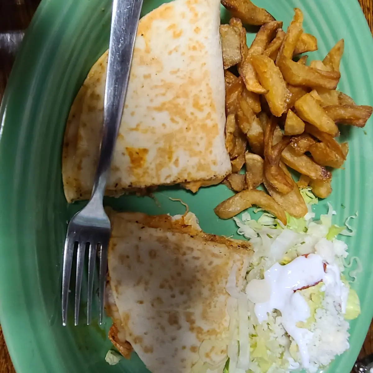 Chicken Quesadilla and Papas Fritas