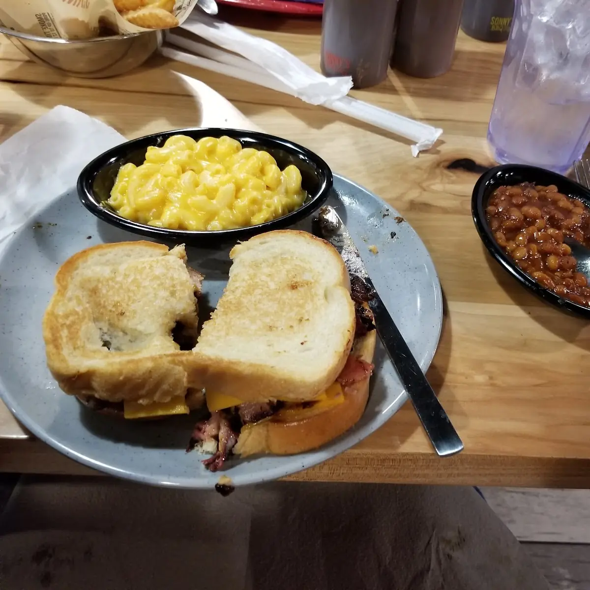 Brisket Grilled Cheese Sandwich Fried Okra and Macaroni and Cheese