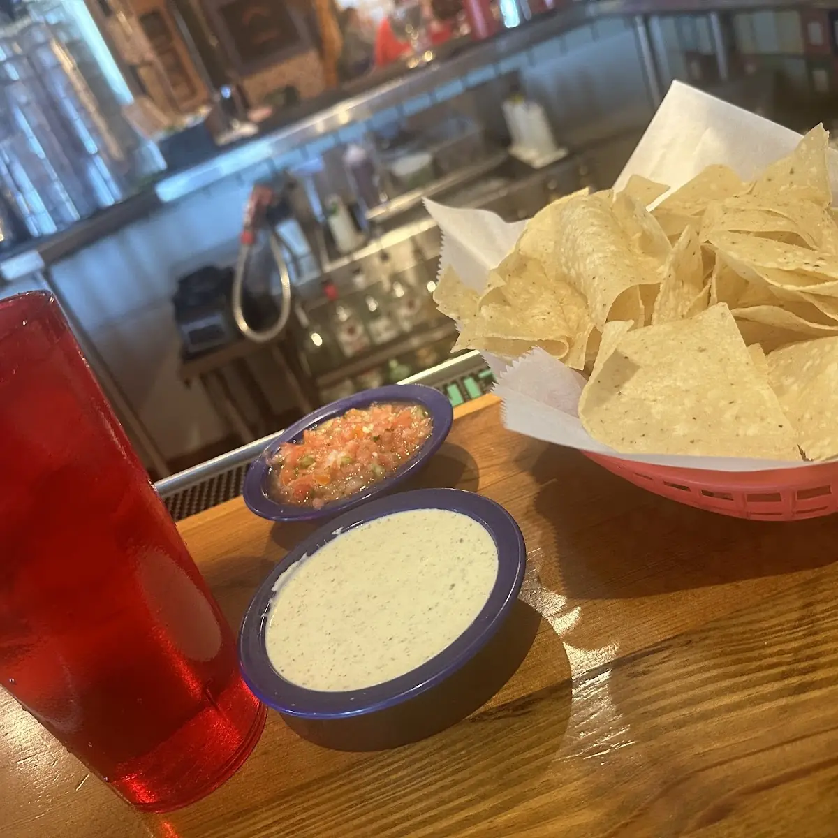 Chips and Salsa and Queso Dip