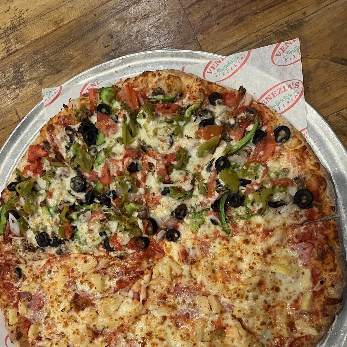 Half Veggie and Half Hawaiian Pizza