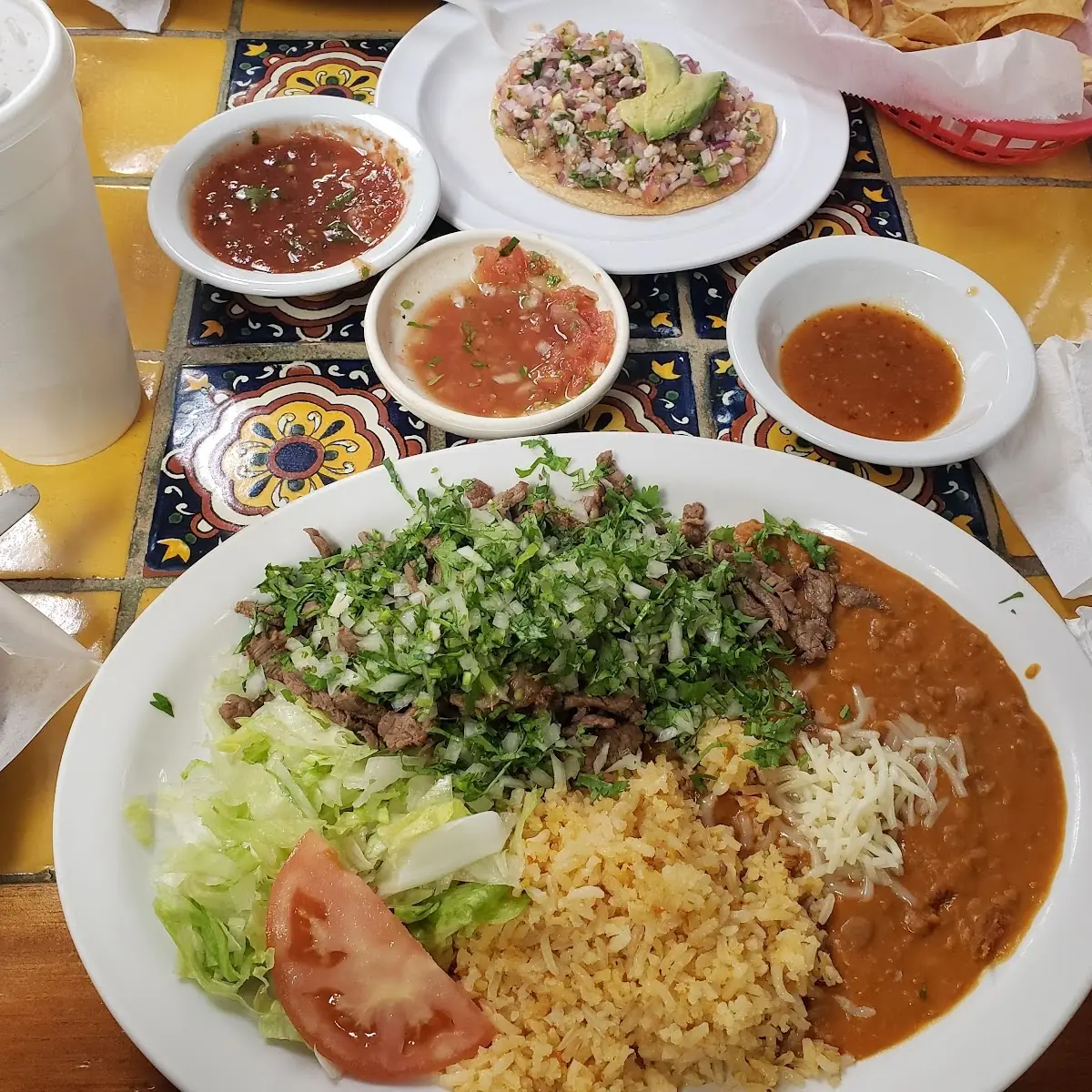 Birria Plate with Rice & Refried Beans