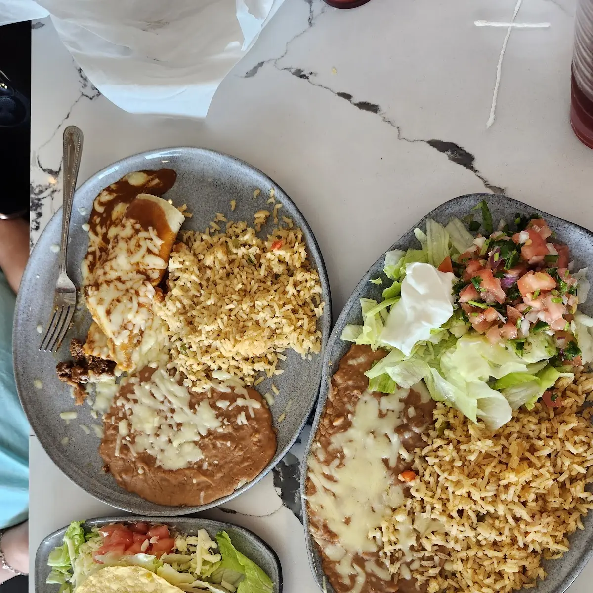 Refried Beans Rice and Salad Plate