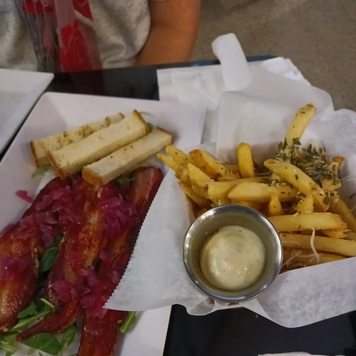 Thick-Cut Bacon Left Truffle Papitas Right