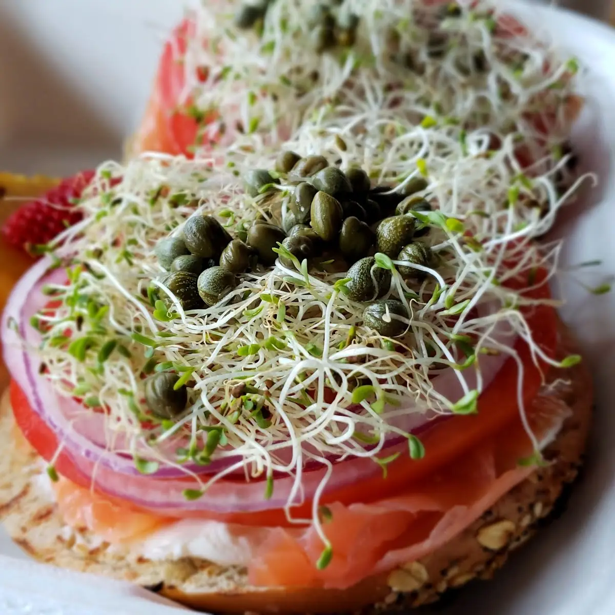 Salmon and Cream Cheese Bagel with Capers