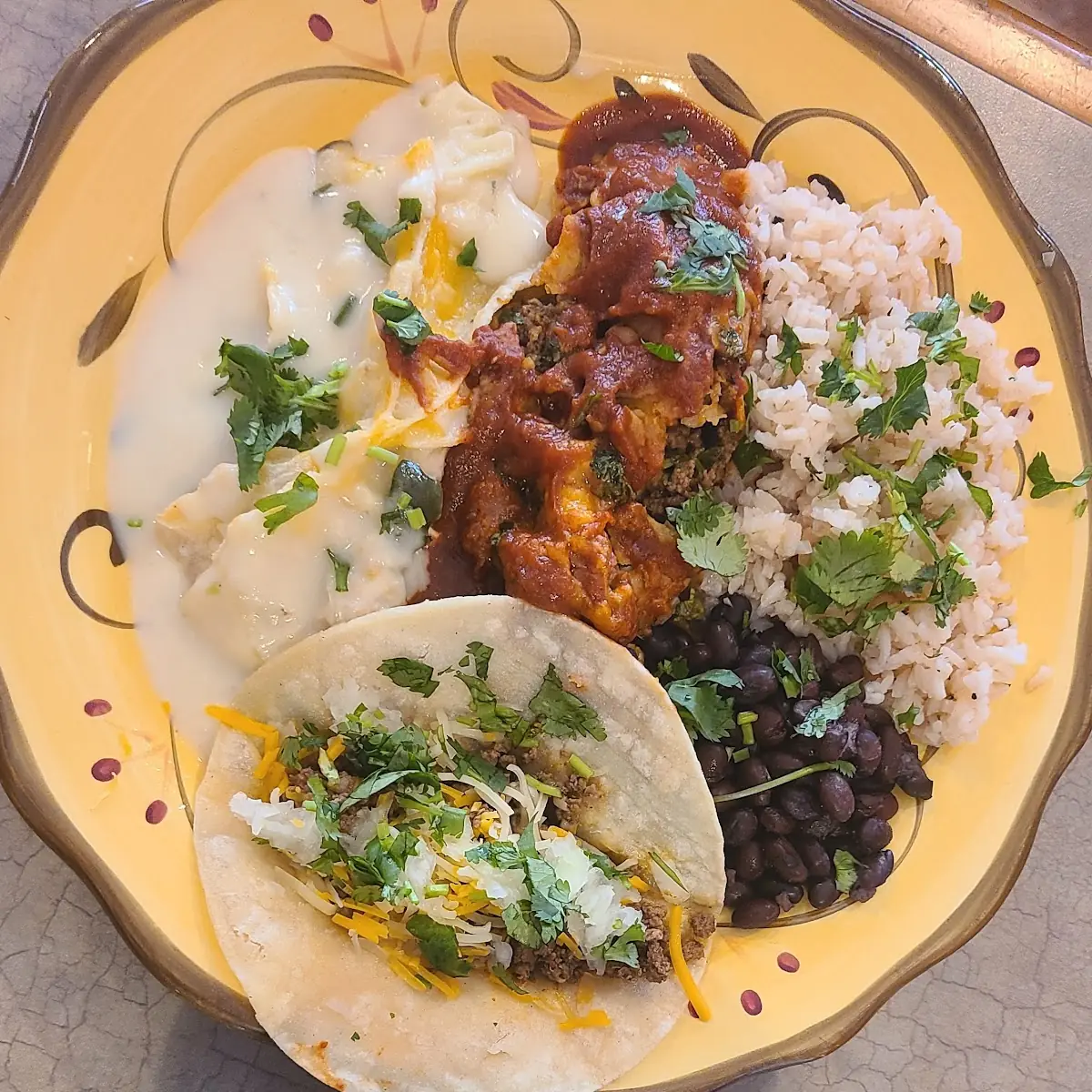 Enchilada Plate with Street Tacos