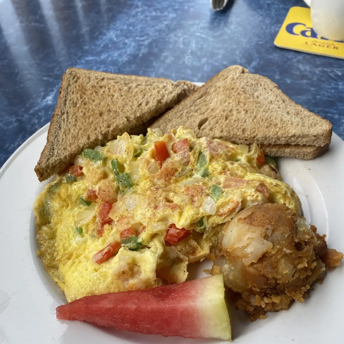 Cheese Omelette and Hashbrowns