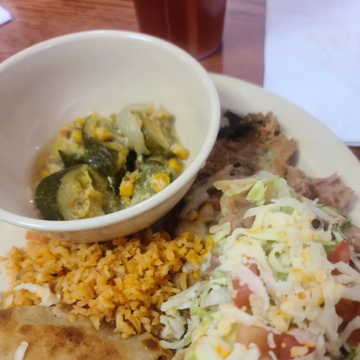 Chile Relleno Rice Beans Tostada Calabacitas