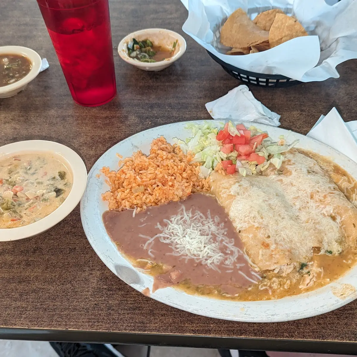 Chicken Enchiladas w Side Chile Verde Queso Asadero