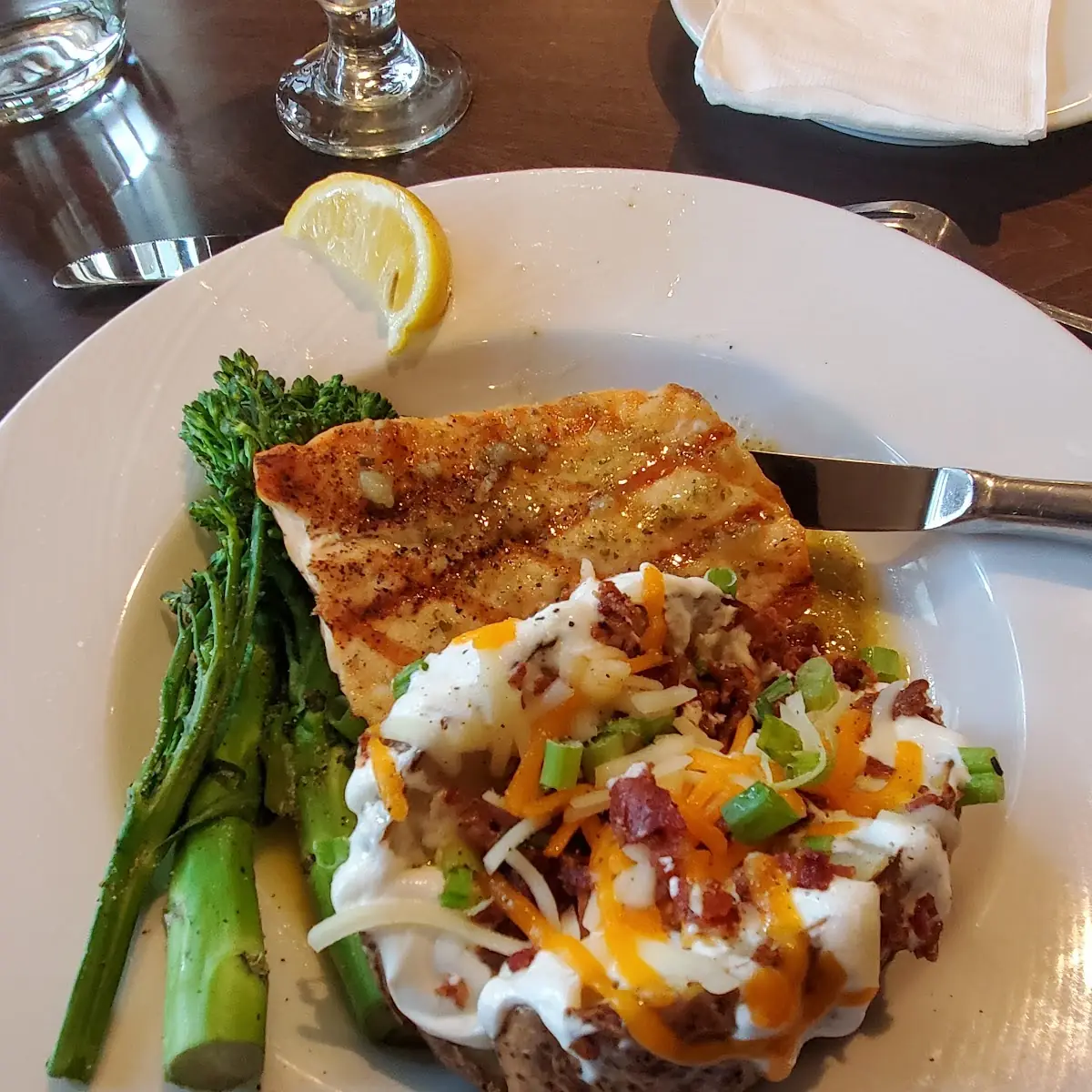 Grilled Salmon with Loaded Baked Potato