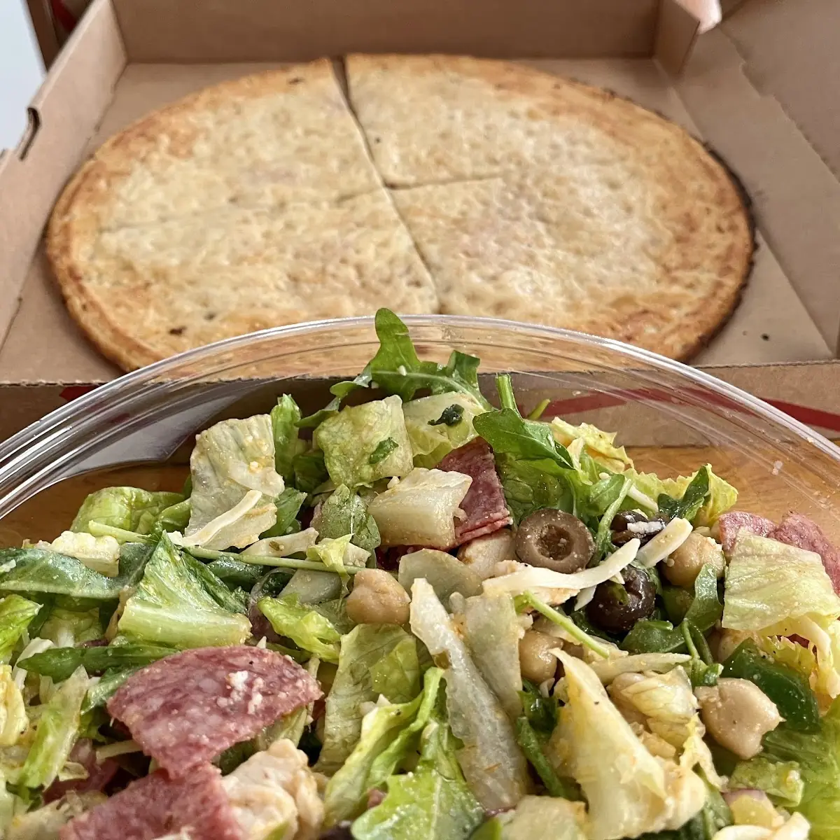 Salad Pizza on Cauliflower Crust